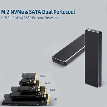 เอ็ม 2 SSD NVMe Enclosure 10Gbps USB3.1 Gen2 สำหรับเอ็ม 2 PCIe NVMe SATA SSD 2230/2242/2260/2280 องเว็บเบราว์เซอร์ภายนอกเอ็ม 2 คดีกับเครื่องมืออ่าน UASP,ทริม