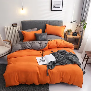 แข็งของสีของขึ้นเตียงกับตั้งค่าสีส้มเกรย์เดียวสองขนาดของบนเตียง Color Duvet ปกปิด Pillowcase ไม่ Fillings องเด็กผู้ใหญ่กลับบ้าน Textile