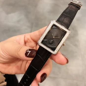 แบรนด์จริงใจหนังดูหรูหราแบบคลาสสิคข้อมือนดูแฟชั่น 37*28mm สี่เหลี่ยมควอทซ์ Wristwatch นาฬิกาผู้หญิงแฟนนาฬิกา