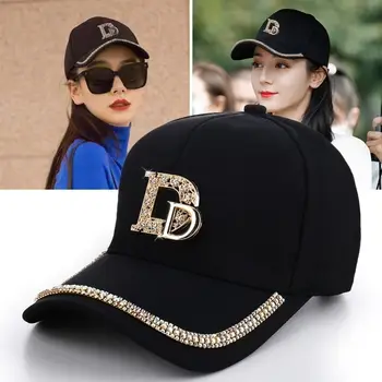 แฟชั่นผู้หญิงเพชร D จดหมายสวมหมวกเบสบอลเกาหลีรุ่นเสียงผู้หญิงง่ายๆคนฝาด้านบน/ด้านล่าง Snapback ฤดูร้องอาทิตย์การคุ้มครองหมวกสะโพกขึ้นกีฬาของหมวก