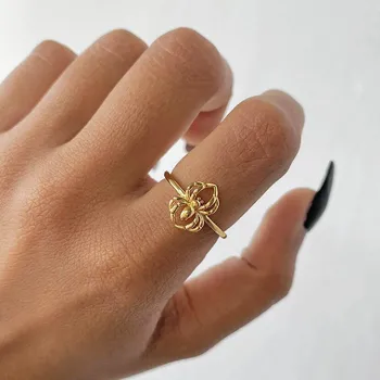 แมงมุมแหวนสำหรับผู้หญิง Stainless เหล็กน่ารักแม้แต่งานบี้แมลงวันนิ้วแหวนหมั้น Aesthetic เครื่องเพชรเครื่องประดับ Bague Femme 2022