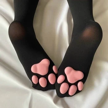 แมวนเนื้อเทา Kawaii ผู้หญิงหัวสูงถุงเท้า 3D แมวตัวกรงเล็บแมวนอย่ามายุ่งกับถุงนือเข่าถุงเท้าผู้หญิงนานมากถุงเท้า Cosplay Lolita