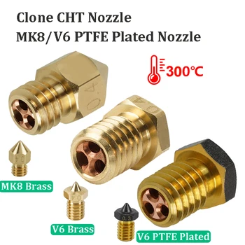 โคลน CHT Nozzle MK8 E3D V6 PTFE Plated Nozzles สูงไหลเวียน CHT MK8 เสียงรวมเครื่องทองเหลื Nozzles V6 Hotend 3 มิติของเครื่องพิมพ์ส่วนสำหรับ 1.75/3mm Filament
