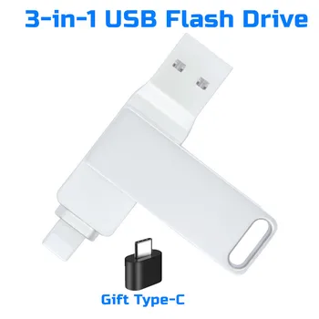 โลหะพอร์ต USB แฟลชสำหรับ iphone 64GB 128GB 256gb 512gb พิมพ์ C Ultra ทั้งคู่พอร์ต USB 3.0 แฟลชไดร์ฟไปแล้วเมโมรีสติ้ก(ms)16GB 32GB แฟลชไดรฟอันนึง