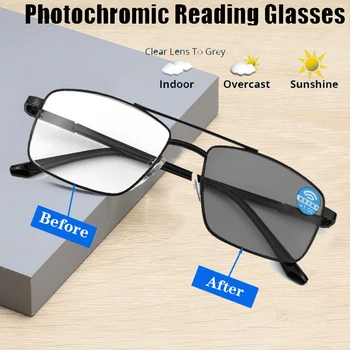 โลหะลอกไทเทเนี่ยม Multifocal อ่านแว่น Photochromic ผู้หญิงคนก้าว Bifocal ต่อต้านสีฟ้าแสง UV ปกป้อง Presbyopic แว่นตา