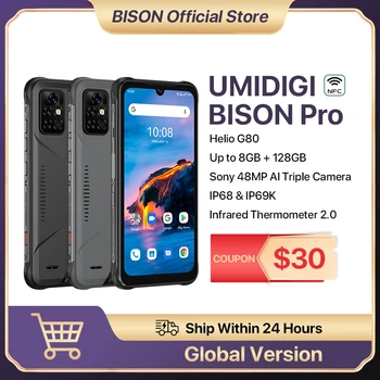ในหุ้นของ UMIDIGI BISONLANGUAGE มืออาชีพโกลบอลเวอร์ชั่น\n smartphone NFC 128GB IP68/IP69K Helio G8048MP กล้อง 6.3