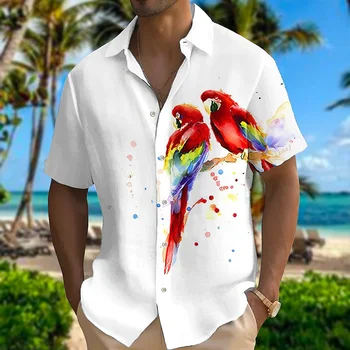 ใหม่ 2023 หน้าร้อนเสื้อตัวฮาวายหุ้นระยะสั้น sleeved เสื้อ 3D พิมพ์สัตว์นกผู้ชายและผู้หญิงเดินทางชายหาดสบายๆ oversize เสื้อ 5XL