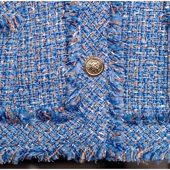 2023 เสื้อออทั่ม Tweed สั้นสีน้ำเงิน Tassel คุณภาพสูงครอบคอผู้หญิงขอแจ็คเก็ต 2023 เสื้อออทั่ม Tweed สั้นสีน้ำเงิน Tassel คุณภาพสูงครอบคอผู้หญิงขอแจ็คเก็ต 1