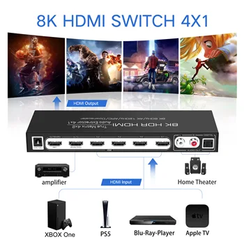 HDMI2.1 Switcher 4 ใน 1 ออกเสียง Extractor Dolby Atmos 7.1 บนระบเสียงวิดีโอเมทริกซ์ 4x2 องตัวแบ่สำหรับ 4K120Hz 8K60HZ PS5 เอ็กซ์บ็อกซ์เด็กผู้ชาย X 8K ทีวี HDMI2.1 Switcher 4 ใน 1 ออกเสียง Extractor Dolby Atmos 7.1 บนระบเสียงวิดีโอเมทริกซ์ 4x2 องตัวแบ่สำหรับ 4K120Hz 8K60HZ PS5 เอ็กซ์บ็อกซ์เด็กผู้ชาย X 8K ทีวี 1