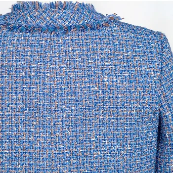 2023 เสื้อออทั่ม Tweed สั้นสีน้ำเงิน Tassel คุณภาพสูงครอบคอผู้หญิงขอแจ็คเก็ต 2023 เสื้อออทั่ม Tweed สั้นสีน้ำเงิน Tassel คุณภาพสูงครอบคอผู้หญิงขอแจ็คเก็ต 2