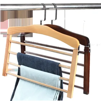 Hangers สำหรับเสื้อกางเกงในตู้เสื้อผ้าไม้ Trouser กางเกงยีนส์ผ้าพันคอจัดการห้องเก็บขอ Perchas เหนือ La Ropa 4 เลเยอร์หลายกางเกงไม้แขว Hangers สำหรับเสื้อกางเกงในตู้เสื้อผ้าไม้ Trouser กางเกงยีนส์ผ้าพันคอจัดการห้องเก็บขอ Perchas เหนือ La Ropa 4 เลเยอร์หลายกางเกงไม้แขว 2