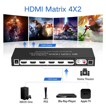 HDMI2.1 Switcher 4 ใน 1 ออกเสียง Extractor Dolby Atmos 7.1 บนระบเสียงวิดีโอเมทริกซ์ 4x2 องตัวแบ่สำหรับ 4K120Hz 8K60HZ PS5 เอ็กซ์บ็อกซ์เด็กผู้ชาย X 8K ทีวี HDMI2.1 Switcher 4 ใน 1 ออกเสียง Extractor Dolby Atmos 7.1 บนระบเสียงวิดีโอเมทริกซ์ 4x2 องตัวแบ่สำหรับ 4K120Hz 8K60HZ PS5 เอ็กซ์บ็อกซ์เด็กผู้ชาย X 8K ทีวี 2