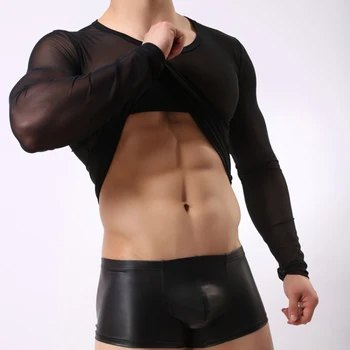 AIIOU Mens Undershirt เซ็กซี่เกย์เสื้อผ้าสายไนลอนโครงร่างความโปร่งแสงแด่ใส่เสื้อนานเสื้อลา Homme เสื้อเชิ้ตกางเกงใน Clubwear AIIOU Mens Undershirt เซ็กซี่เกย์เสื้อผ้าสายไนลอนโครงร่างความโปร่งแสงแด่ใส่เสื้อนานเสื้อลา Homme เสื้อเชิ้ตกางเกงใน Clubwear 4